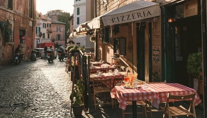 Street with tables in Rome