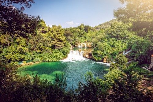 Krka-river-with-waterfalls-cascades