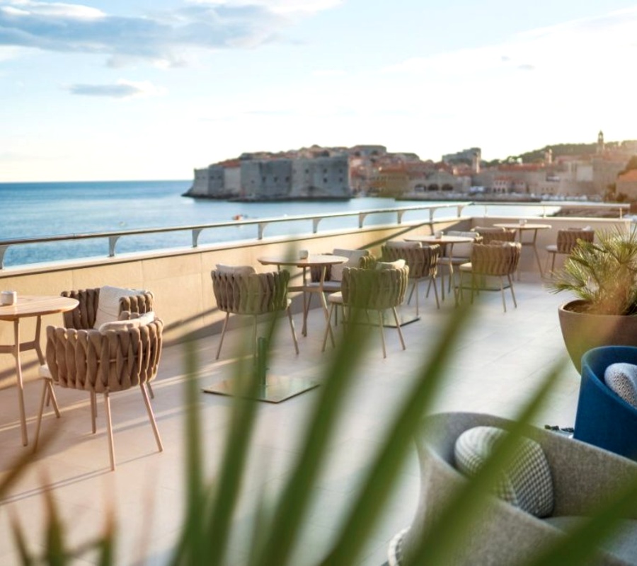 The view of Hotel Excelsior dining area that overlooks the old town