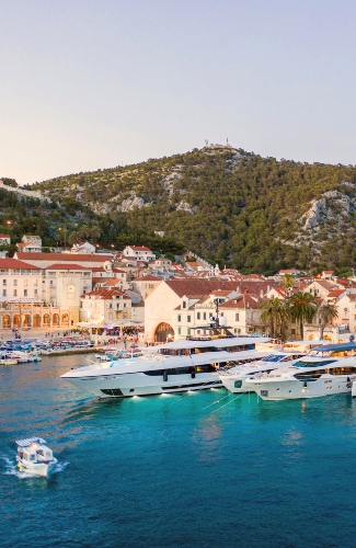 View of Hvar Old Town with superyachts