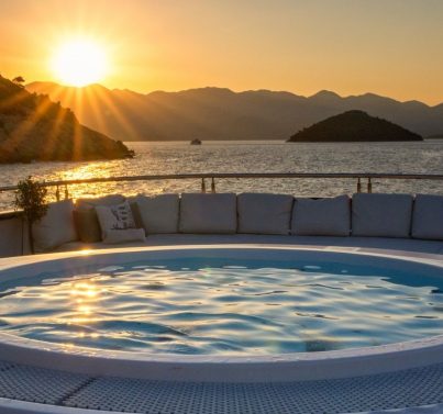 Sunset over hot tub on cruise ship